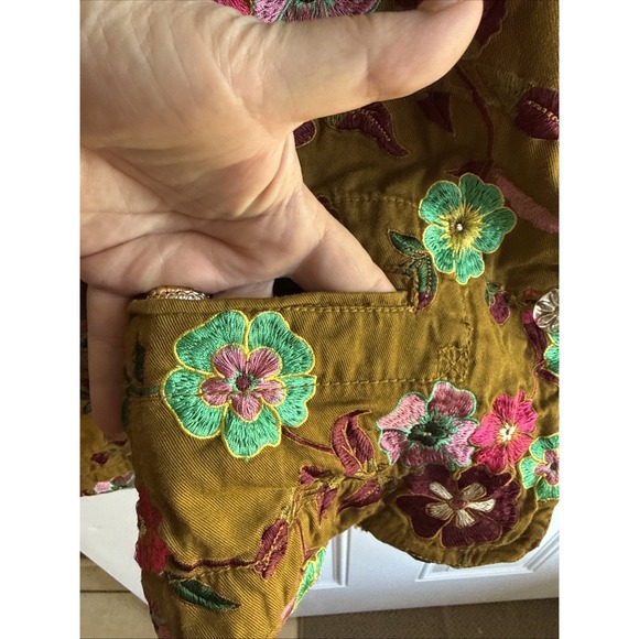 Johnny Was Women's M Embroidered Floral Blazer Jacket Olive Cotton - Picture 4 of 10